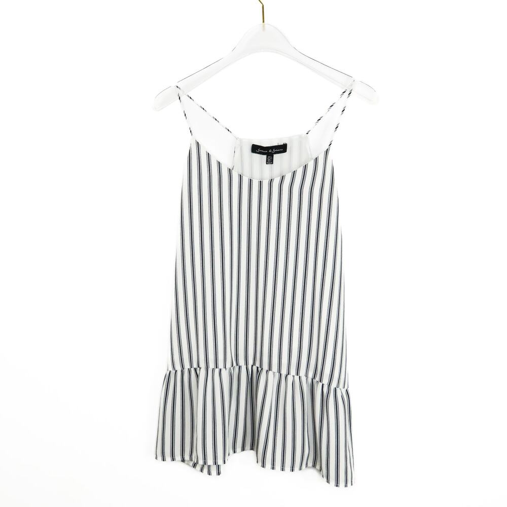 Francesca's Jasmine & Juliana White And Blue Stripped Tank Top